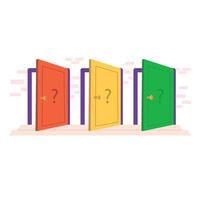 Three doors with question marks on them vector