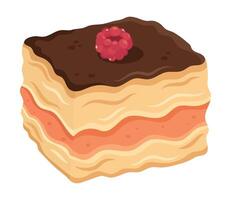 A piece of cake with a raspberry on top vector