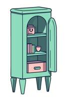 A green cabinet with a shelf and a drawer vector