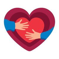 Two hands holding a heart in the shape of a person vector