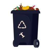 Garbage can with banana and other items in it vector