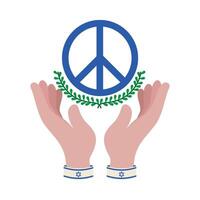 Two hands holding a peace symbol with a laurel wreath vector