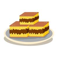 A plate with three pieces of cake on it vector