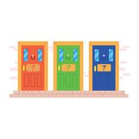 Three doors with question marks on them vector