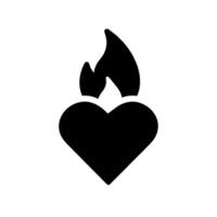 A black and white heart with a flame icon vector