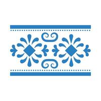 A blue and white pattern with flowers and scrolls vector