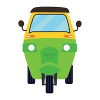 A green and yellow tuk tuk is shown vector