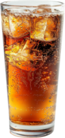a glass of cola with ice and ice cubes png