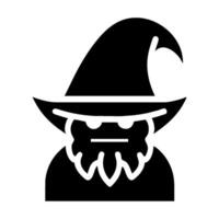 A black and white illustration of a wizard with a hat vector