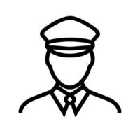 A black and white line icon of a man in a uniform vector