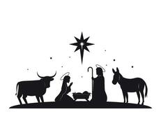 Nativity scene with three animals and a star vector