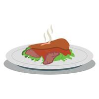 A plate with meat and vegetables on it vector