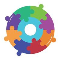 A colorful puzzle piece is shown in the center of a circle vector
