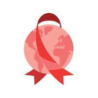 Red ribbon around the globe and a red ribbon around the earth vector