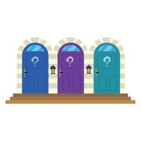 Three doors with question marks on them vector