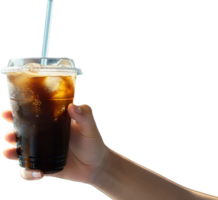 hand holding a glass of cola with a straw png