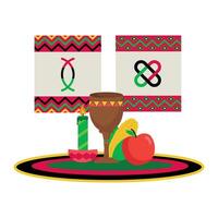 A table with a drum and fruit on it vector