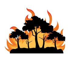 A silhouette of trees with fire in the background vector