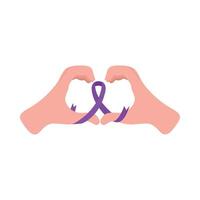 Two hands making a heart shape with a purple ribbon vector