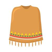 A brown poncho with fringes and a colorful pattern vector