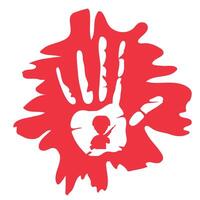 A red hand with a child's face on it vector