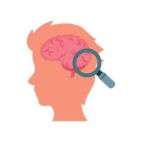 A person with a magnifying glass looking at a brain vector