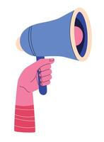 A hand holding a megaphone on a white background vector