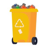 A yellow trash can with a recycling symbol on it vector
