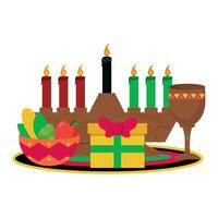 A menorah with candles and fruit on a plate vector