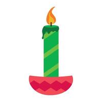 A green candle with a red flame on top vector