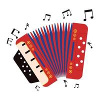 An accordion with musical notes around it vector