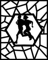 two adults are running on the laser cutting frame vector