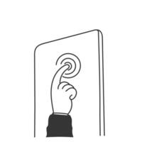 a hand pressing a button on a phone vector