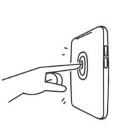 a hand pressing a button on a smartphone vector