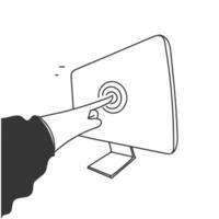 a hand pressing a button on a computer screen vector
