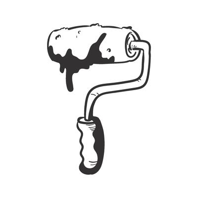 A black and white drawing of a paint roller