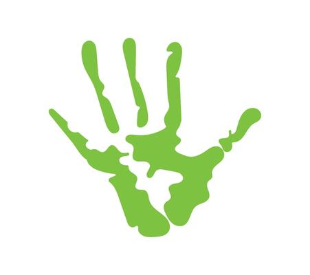 A green hand print on a white background