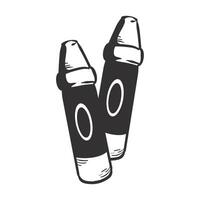 Two black and white crayons are shown in a line vector
