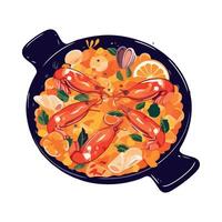 A drawing of a dish with shrimp and vegetables vector