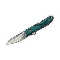 A knife with a green handle and a black blade vector