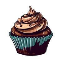 A chocolate cupcake with a chocolate frosting vector