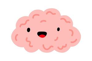 Happy Brain character. Hand drawn cartoon doodle cute brain with face. Stock illustration isolated on white background. vector