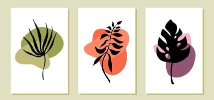 abstract boho poster with leaves, flower and organic shapes. abstract illustration set with leaf and stone. stock illustration. vector