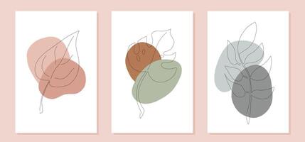 abstract boho poster with leaves, flower and organic shapes. abstract illustration with leaf and stone. vector