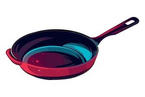 A red frying pan with a handle on a white background vector