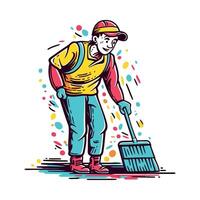 A man sweeping the floor with a broom vector