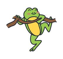 A cartoon frog is hanging on a branch vector