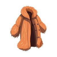 An orange fur coat with fur collar and buttons vector