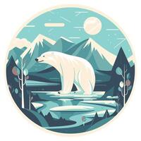 A polar bear in the mountains with a mountain range in the background vector