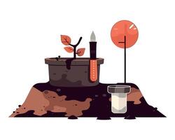 Planting a seed in soil with a watering can and a plant vector